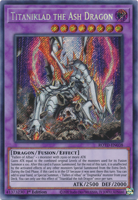 Titaniklad the Ash Dragon [ROTD-EN038] Secret Rare | Galactic Gamez