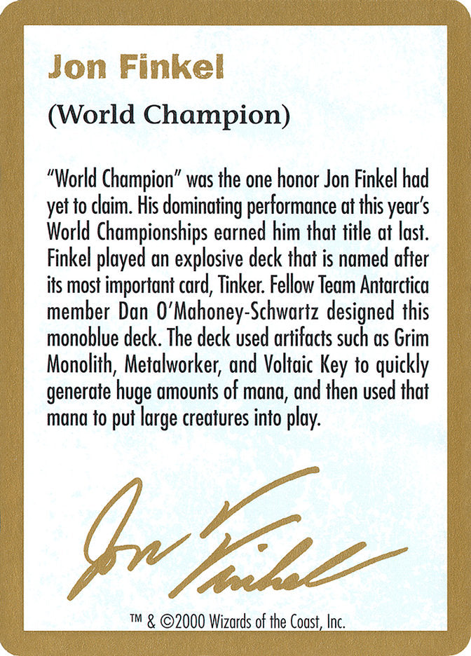 Jon Finkel Bio [World Championship Decks 2000] | Galactic Gamez