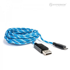 PS4/ Xbox One/ PS Vita 2000 Braided Micro USB Charge Cable (Blue/ White) - Hyperkin Polygon | Galactic Gamez